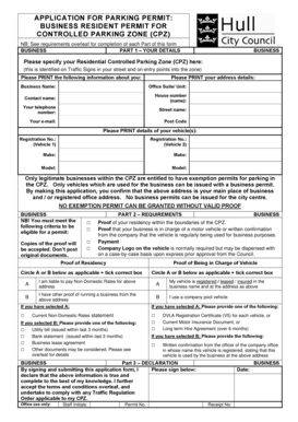 Business Resident Parking Permit Application