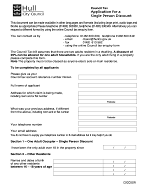 Council Tax Single Person Discount Application