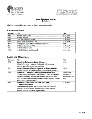 Stroke Educational Materials Order Form