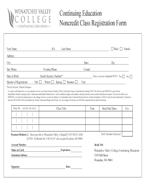 Wenatchee Valley College Noncredit Class Registration Form