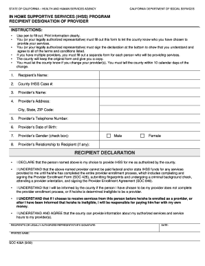 California IHSS Recipient Provider Designation Form
