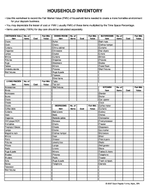 Household Inventory for Daycare Business