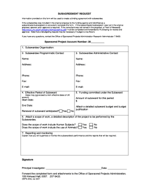 Subaward Agreement Request Form