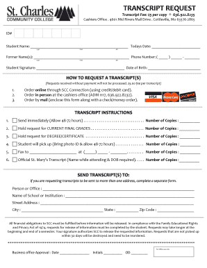 St. Mary's Transcript Request Form