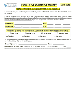 Enrollment Adjustment Request Form