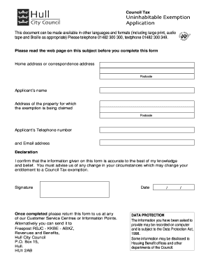 Council Tax Uninhabitable Exemption Application