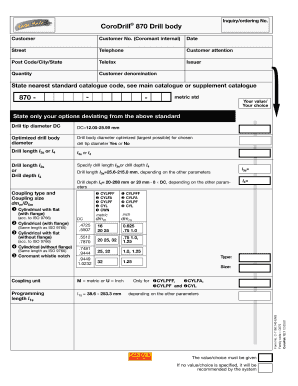 CoroDrill 870 Drill Body Order Form
