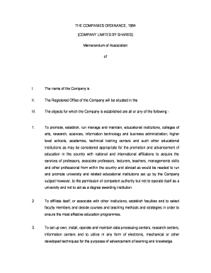 THE COMPANIES ORDINANCE 1984 COMPANY LIMITED BY SHARES