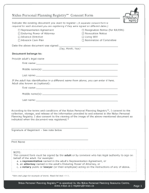 Nidus Personal Planning Registry Consent Form