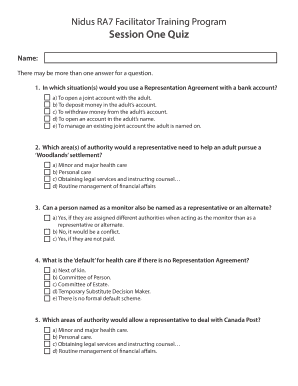 Nidus RA7 Facilitator Training Program Session One Quiz