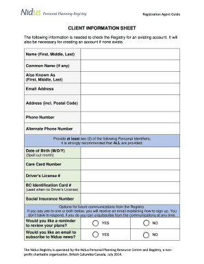 Registration Agent Client Forms - Nidus Personal Planning