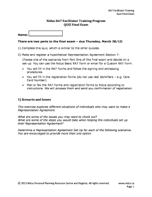 Nidus RA7 Facilitator Training Program QUIZ Final Exam