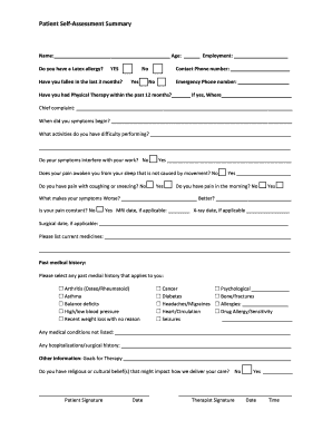 Patient Self-Assessment Summary