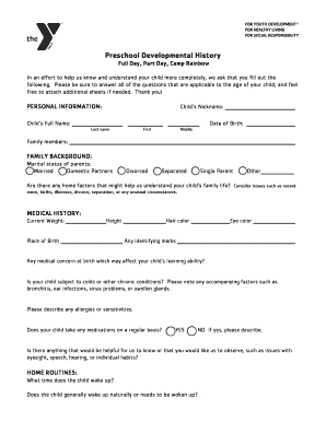Preschool Developmental History Form