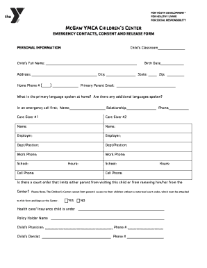 YMCA Child Emergency Contact Consent Form