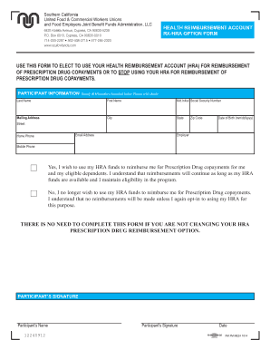 Health Reimbursement Account Prescription Drug Option Form