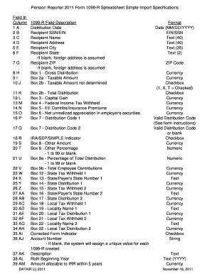 2011 Form 1099-R Spreadsheet Import Specifications