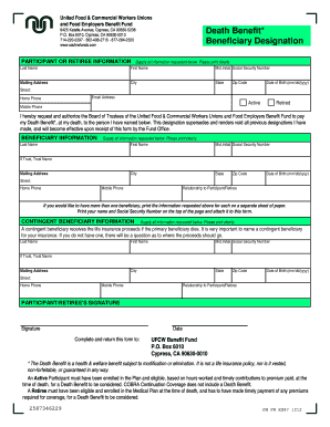 UFCW Benefit Fund Death Benefit Designation Form
