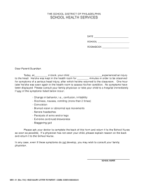 Head Injury Letter to Parent