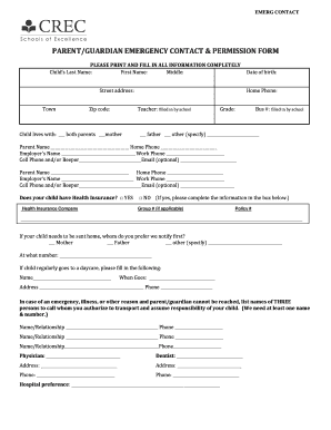 Parent Guardian Emergency Contact Permission Form
