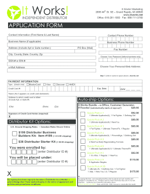 It Works Distributor Application Form