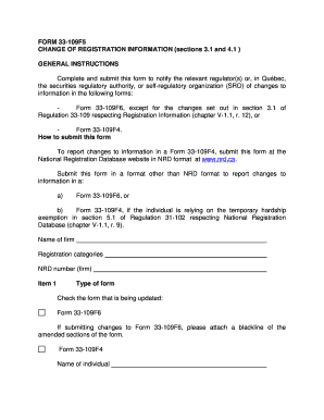 Change of Registration Information Form 33-109F5