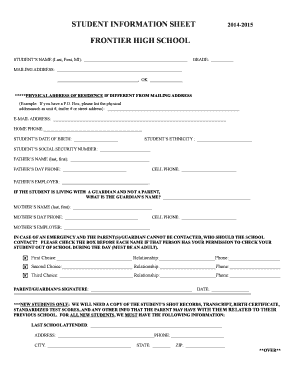 Student Information Sheet