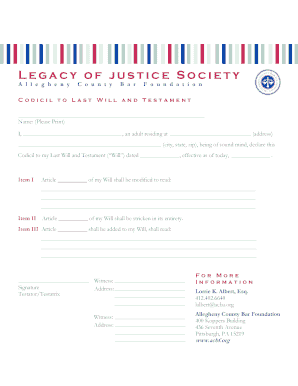 Codicil to Last Will and Testament