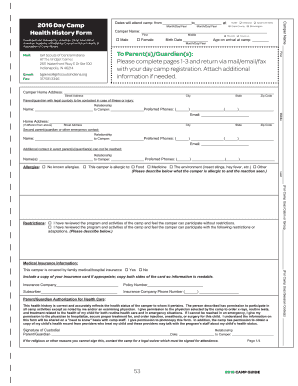 Camper Health and Immunization Form