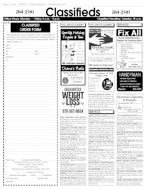 Pagosa Springs SUN Classified Order Form