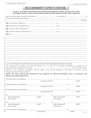 Wisconsin WB-40 Amendment to Offer to Purchase