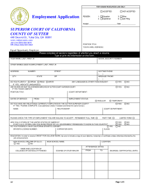 California Superior Court Employment Application