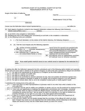 California Misdemeanor Entry of Plea Form