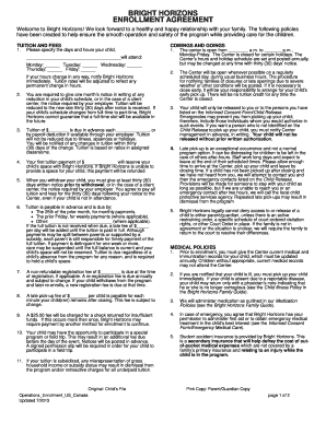 Bright Horizons Enrollment Agreement