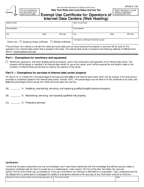New York ST-121.5 Exempt Use Certificate for Internet Data Centers