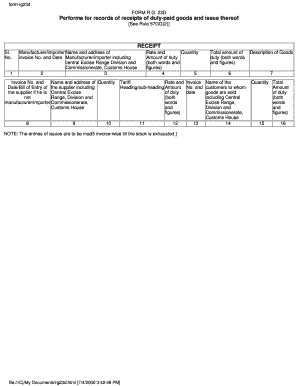 Form RG23D for Duty-Paid Goods Receipts