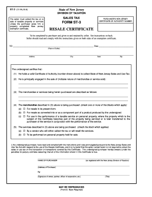 New Jersey Sales Tax Resale Certificate