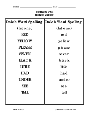 Dolch Word Spelling and Activity Worksheet