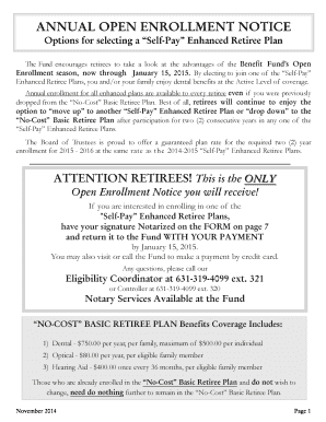 Self-Pay Enhanced Retiree Plan Enrollment Form
