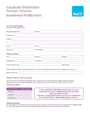 EasyBuild Stakeholder Pension Investment Profile Form