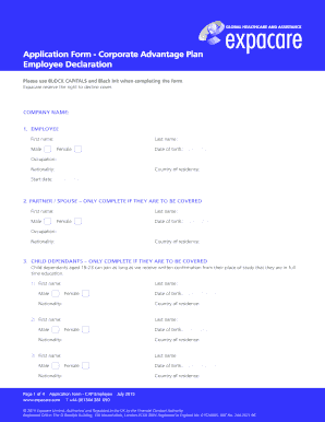 Application Form - Corporate Advantage Plan Employee Declaration