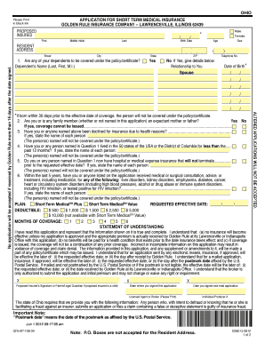 Ohio Short Term Medical Insurance Application