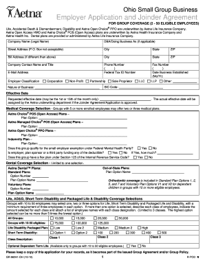 Ohio Small Group Business Employer Application and Joinder Agreement