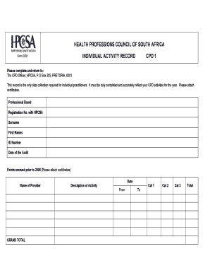 Health Professions Council of South Africa CPD Form