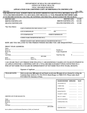 Louisiana Birth/Death Certificate Application