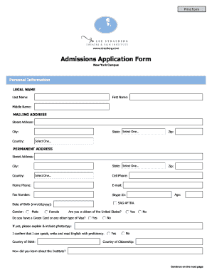 Admissions Application Form - The Lee Strasberg Theatre