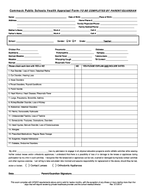 Commack Public Schools Health Appraisal Form