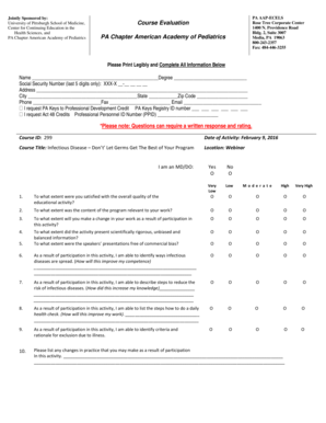 Infectious Disease Course Evaluation Form