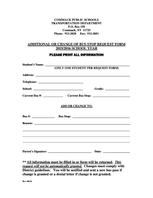 Additional or Change of Bus Stop Request Form