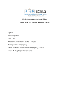 Medication Administration Webinar - ECELS - ecels-healthychildcarepa
